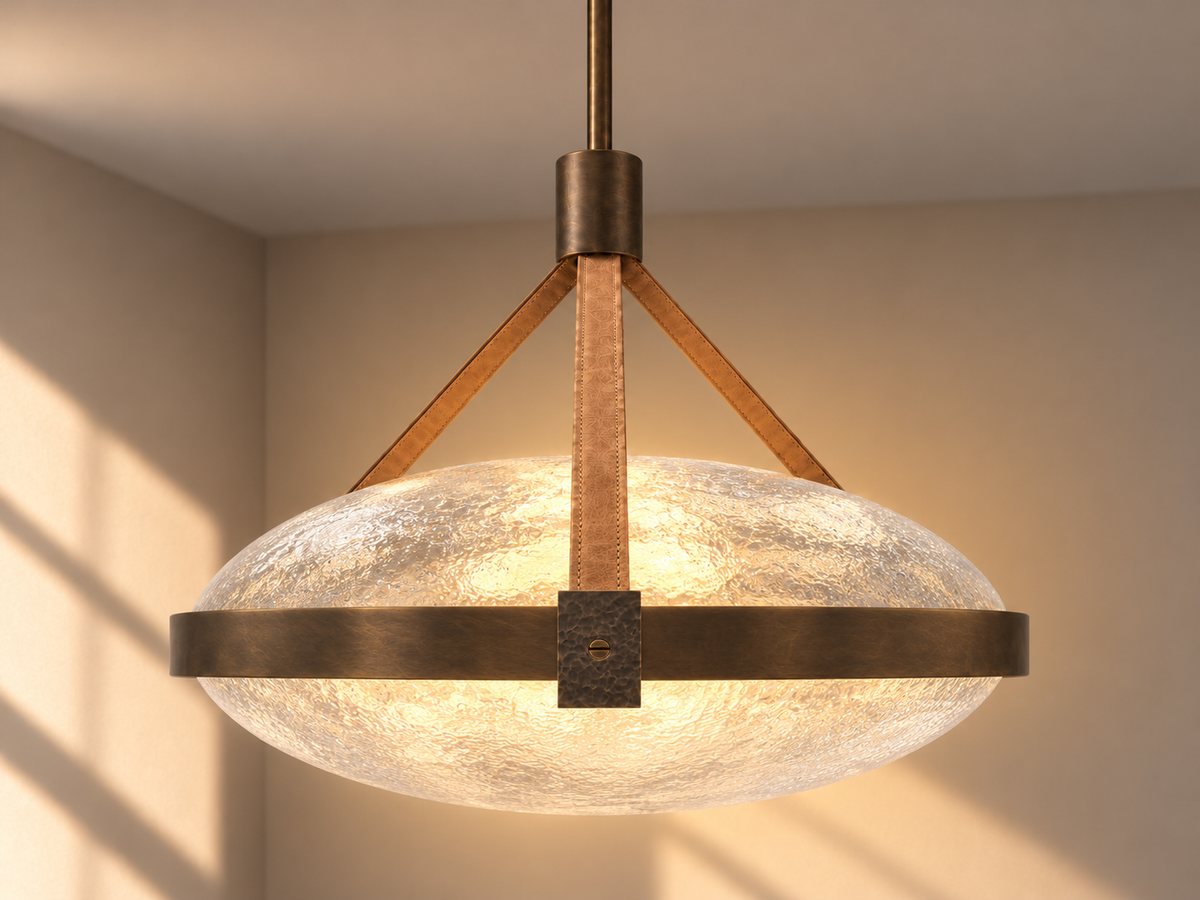 Solin pendant with textured glass, illuminated